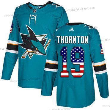 Adidas Miesten San Jose Sharks #19 Joe Thornton Sinivihreä Kotiottelupaita Aito USA Flag Ommeltu NHL Paita