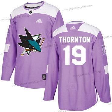 Adidas Miesten San Jose Sharks #19 Joe Thornton Violetti Aito Taistelee syöpää vastaan Ommeltu NHL Paita