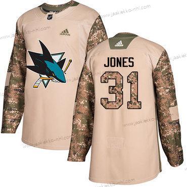 Adidas Miesten San Jose Sharks #31 Martin Jones Maastokuvio Aito 2017 Veterans Day Ommeltu NHL Paita