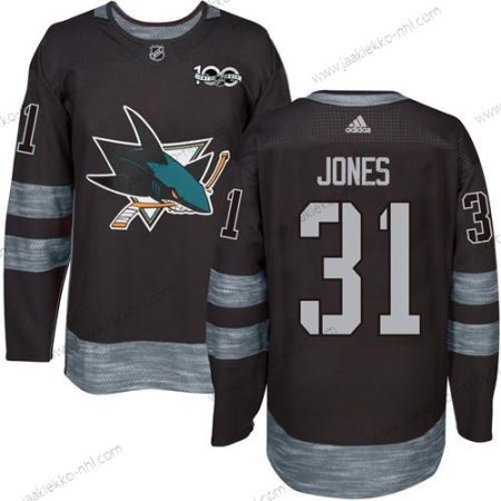 Adidas Miesten San Jose Sharks #31 Martin Jones Musta 100th Vuosipäivä Ommeltu NHL 2017 Jääkiekko Paita