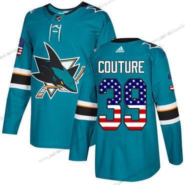 Adidas Miesten San Jose Sharks #39 Logan Couture Sinivihreä Kotiottelupaita Aito USA Flag Ommeltu NHL Paita