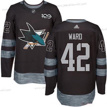 Adidas Miesten San Jose Sharks #42 Joel Ward Musta 100th Vuosipäivä Ommeltu NHL 2017 Jääkiekko Paita