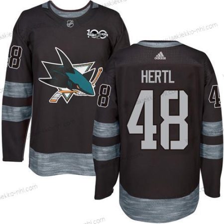 Adidas Miesten San Jose Sharks #48 Tomas Hertl Musta 100th Vuosipäivä Ommeltu NHL 2017 Jääkiekko Paita