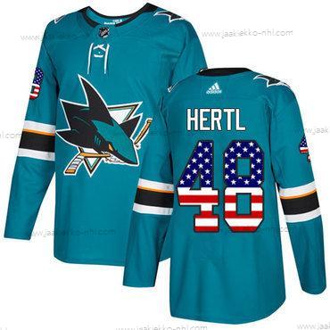 Adidas Miesten San Jose Sharks #48 Tomas Hertl Sinivihreä Kotiottelupaita Aito USA Flag Ommeltu NHL Paita