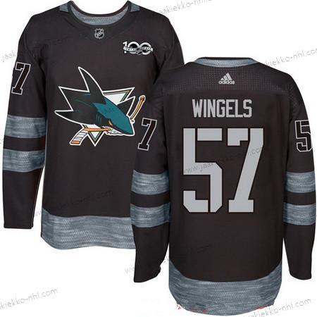 Adidas Miesten San Jose Sharks #57 Tommy Wingels Musta 100th Vuosipäivä Ommeltu NHL 2017 Jääkiekko Paita