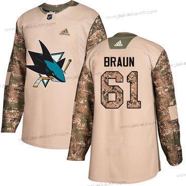 Adidas Miesten San Jose Sharks #61 Justin Braun Maastokuvio Aito 2017 Veterans Day Ommeltu NHL Paita