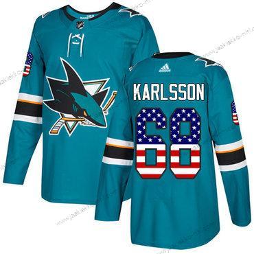 Adidas Miesten San Jose Sharks #68 Melker Karlsson Sinivihreä Kotiottelupaita Aito USA Flag Ommeltu NHL Paita