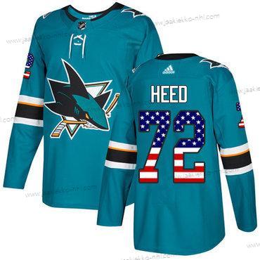 Adidas Miesten San Jose Sharks #72 Tim Heed Sinivihreä Kotiottelupaita Aito USA Flag Ommeltu NHL Paita