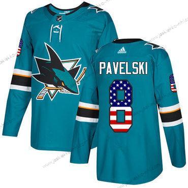 Adidas Miesten San Jose Sharks #8 Joe Pavelski Sinivihreä Kotiottelupaita Aito USA Flag Ommeltu NHL Paita