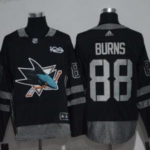 Adidas Miesten San Jose Sharks #88 Brent Burns Musta 100th Vuosipäivä Ommeltu NHL 2017 Jääkiekko Paita