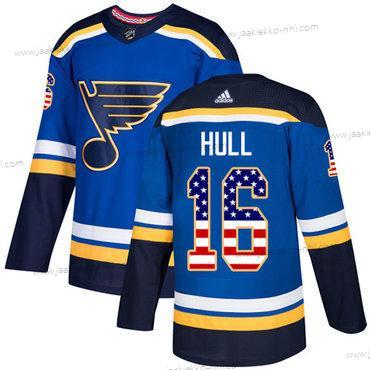 Adidas Miesten St. Louis Blues #16 Brett Hull Sininen Kotiottelupaita Aito USA Flag Ommeltu NHL Paita