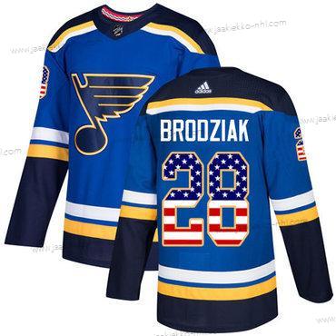 Adidas Miesten St. Louis Blues #28 Kyle Brodziak Sininen Kotiottelupaita Aito USA Flag Ommeltu NHL Paita