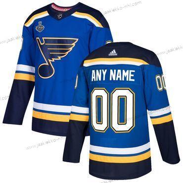 Adidas Miesten St. Louis Blues Mukautettu Sininen Musta Aito Kotiottelupaita NHL Paita With 2019 Stanley Cup Finals Patch