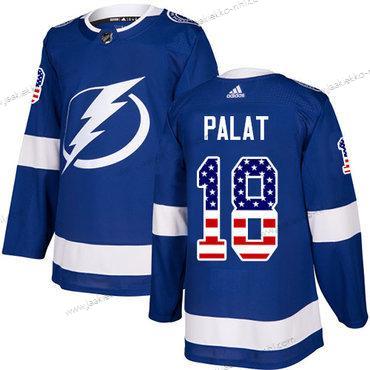 Adidas Miesten Tampa Bay Lightning #18 Ondrej Palat Sininen Kotiottelupaita Aito USA Flag Ommeltu NHL Paita