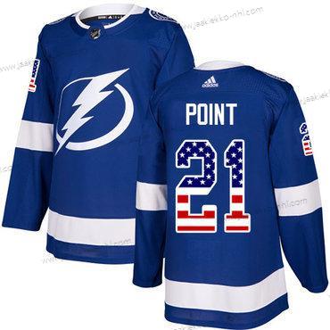 Adidas Miesten Tampa Bay Lightning #21 Brayden Point Sininen Kotiottelupaita Aito USA Flag Ommeltu NHL Paita