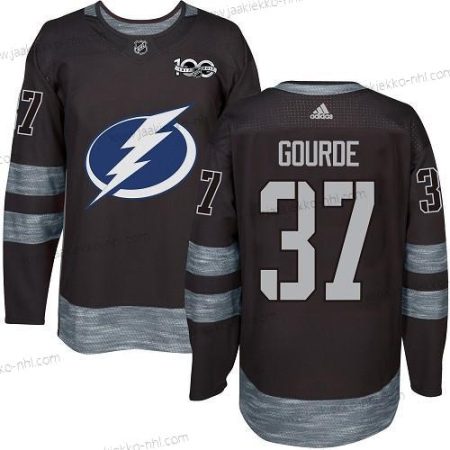 Adidas Miesten Tampa Bay Lightning #37 Yanni Gourde Musta 1917-2017 100th Vuosipäivä Ommeltu NHL Paita