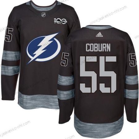 Adidas Miesten Tampa Bay Lightning #55 Braydon Coburn Musta 1917-2017 100th Vuosipäivä Ommeltu NHL Paita