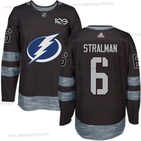 Adidas Miesten Tampa Bay Lightning #6 Anton Stralman Musta 1917-2017 100th Vuosipäivä Ommeltu NHL Paita