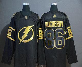 Adidas Miesten Tampa Bay Lightning #86 Nikita Kucherov Musta Kultaen Ommeltu NHL Paita