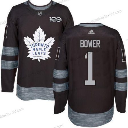 Adidas Miesten Toronto Maple Leafs #1 Johnny Bower Musta 100th Vuosipäivä Ommeltu NHL 2017 Jääkiekko Paita