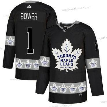 Adidas Miesten Toronto Maple Leafs #1 Johnny Bower Musta Maajoukkue Logos Paita