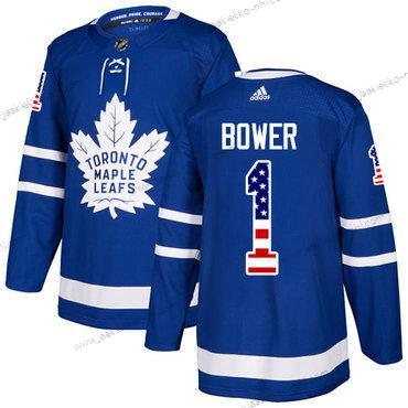 Adidas Miesten Toronto Maple Leafs #1 Johnny Bower Sininen Kotiottelupaita Aito USA Flag Ommeltu NHL Paita