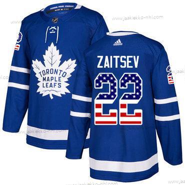 Adidas Miesten Toronto Maple Leafs #22 Nikita Zaitsev Sininen Kotiottelupaita Aito USA Flag Ommeltu NHL Paita