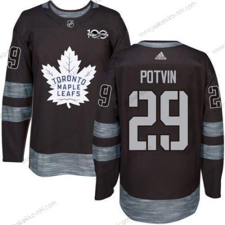 Adidas Miesten Toronto Maple Leafs #29 Felix Potvin Musta 100th Vuosipäivä Ommeltu NHL 2017 Jääkiekko Paita