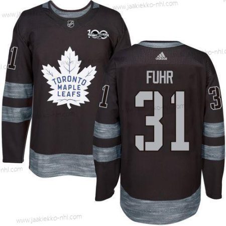 Adidas Miesten Toronto Maple Leafs #31 Grant Fuhr Musta 100th Vuosipäivä Ommeltu NHL 2017 Jääkiekko Paita