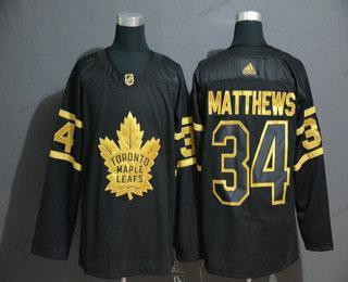 Adidas Miesten Toronto Maple Leafs #34 Auston Matthews Musta Kultaen Ommeltu NHL Paita