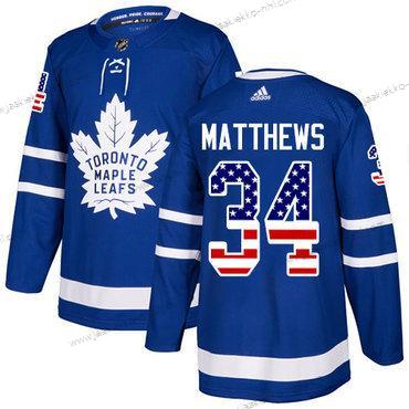 Adidas Miesten Toronto Maple Leafs #34 Auston Matthews Sininen Kotiottelupaita Aito USA Flag Ommeltu NHL Paita