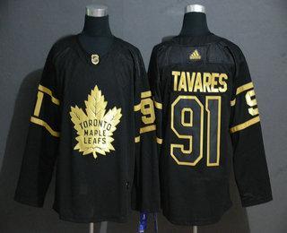 Adidas Miesten Toronto Maple Leafs #91 John Tavares Musta Kultaen Ommeltu NHL Paita