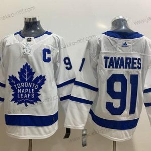 Adidas Miesten Toronto Maple Leafs #91 John Tavares With C Patch Valkoinen Road Ommeltu NHL Paita