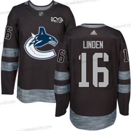 Adidas Miesten Vancouver Canucks #16 Trevor Linden Musta 100th Vuosipäivä Ommeltu NHL 2017 Jääkiekko Paita