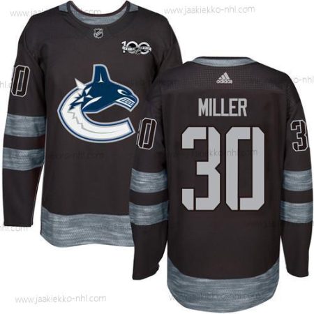 Adidas Miesten Vancouver Canucks #30 Ryan Miller Musta 100th Vuosipäivä Ommeltu NHL 2017 Jääkiekko Paita