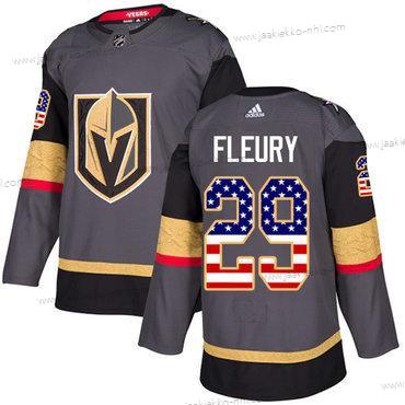 Adidas Miesten Vegas Golden Knights #29 Marc-Andre Fleury Harmaa Kotiottelupaita Aito USA Flag Ommeltu NHL Paita