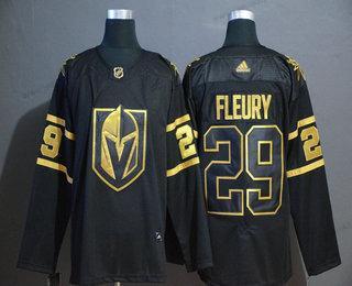 Adidas Miesten Vegas Golden Knights #29 Marc-Andre Fleury Musta Kultaen Ommeltu NHL Paita