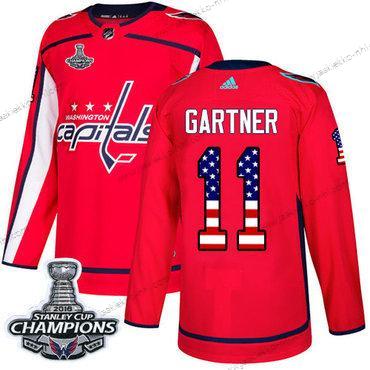 Adidas Miesten Washington Capitals #11 Mike Gartner Punainen Kotiottelupaita Aito USA Flag Stanley Cup Final Champions Ommeltu NHL Paita