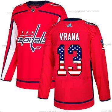 Adidas Miesten Washington Capitals #13 Jakub Vrana Punainen Kotiottelupaita Aito USA Flag Ommeltu NHL Paita