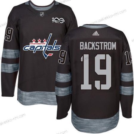 Adidas Miesten Washington Capitals #19 Nicklas Backstrom Musta 100th Vuosipäivä Ommeltu NHL 2017 Jääkiekko Paita