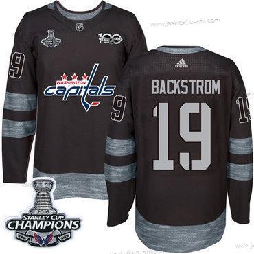 Adidas Miesten Washington Capitals #19 Nicklas Backstrom Musta 1917-2017 100th Vuosipäivä Stanley Cup Final Champions Ommeltu NHL Paita