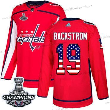 Adidas Miesten Washington Capitals #19 Nicklas Backstrom Punainen Kotiottelupaita Aito USA Flag Stanley Cup Final Champions Ommeltu NHL Paita