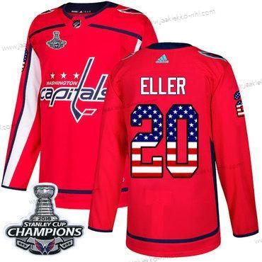 Adidas Miesten Washington Capitals #20 Lars Eller Punainen Kotiottelupaita Aito USA Flag Stanley Cup Final Champions Ommeltu NHL Paita