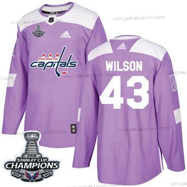 Adidas Miesten Washington Capitals #43 Tom Wilson Violetti Aito Taistelee syöpää vastaan Stanley Cup Final Champions Ommeltu NHL Paita