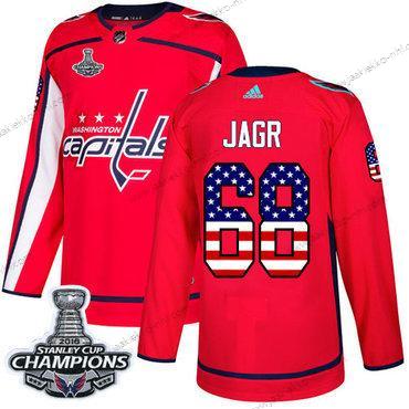 Adidas Miesten Washington Capitals #68 Jaromir Jagr Punainen Kotiottelupaita Aito USA Flag Stanley Cup Final Champions Ommeltu NHL Paita