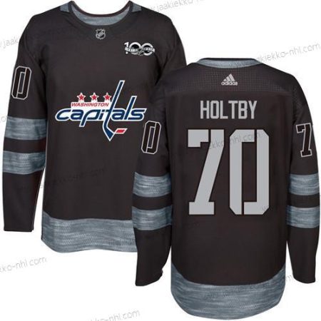 Adidas Miesten Washington Capitals #70 Braden Holtby Musta 100th Vuosipäivä Ommeltu NHL 2017 Jääkiekko Paita