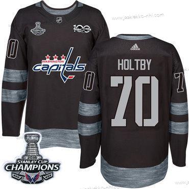 Adidas Miesten Washington Capitals #70 Braden Holtby Musta 1917-2017 100th Vuosipäivä Stanley Cup Final Champions Ommeltu NHL Paita