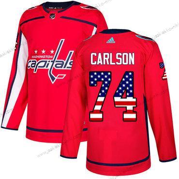 Adidas Miesten Washington Capitals #74 John Carlson Punainen Kotiottelupaita Aito USA Flag Ommeltu NHL Paita