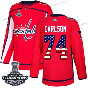 Adidas Miesten Washington Capitals #74 John Carlson Punainen Kotiottelupaita Aito USA Flag Stanley Cup Final Champions Ommeltu NHL Paita