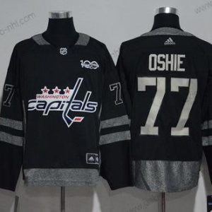 Adidas Miesten Washington Capitals #77 T. J. Oshie Musta 100th Vuosipäivä Ommeltu NHL 2017 Jääkiekko Paita